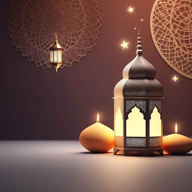 Linterna antigua brillando en la mezquita islámica Ramadán foto de fondo