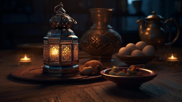 Linterna árabe de fondo de celebración de ramadán generado por IA