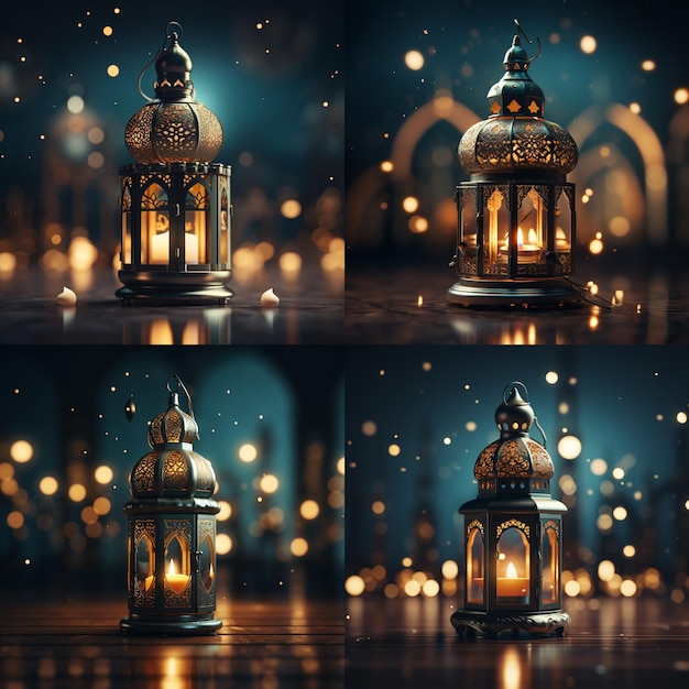 Linterna árabe iluminada en la comunidad musulmana de la mezquita