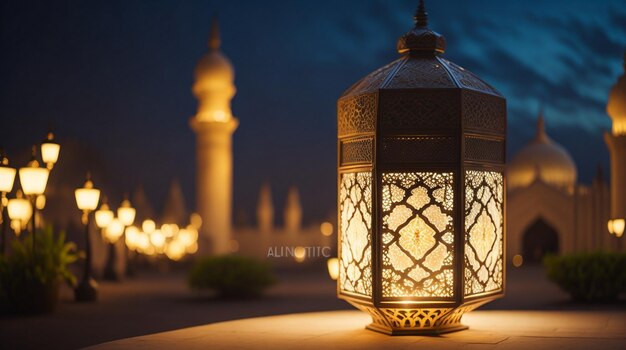 Linterna árabe de lujo ramadan kareem con bokeh ai generativo