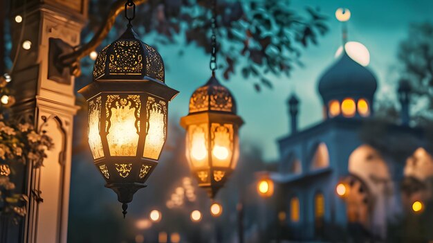 Foto linterna árabe en la noche concepto de ramadán