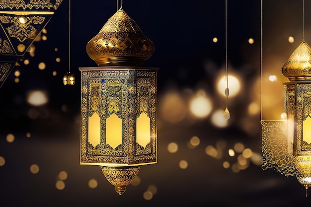 Linterna árabe con una vela encendida Ilustración 3D