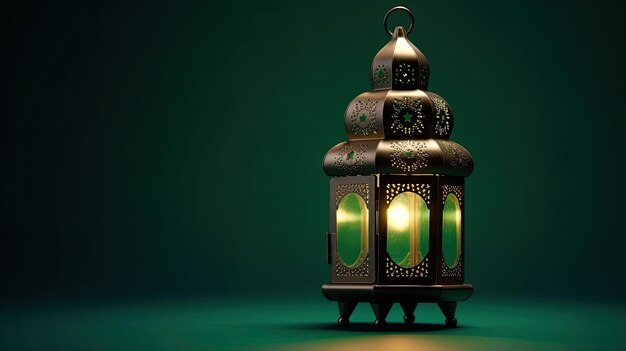 Linterna azul del Ramadán Ornamento islámico de fondo borroso Bokeh