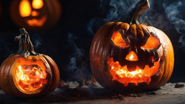 Linterna de cabeza de calabaza de Halloween con velas encendidas