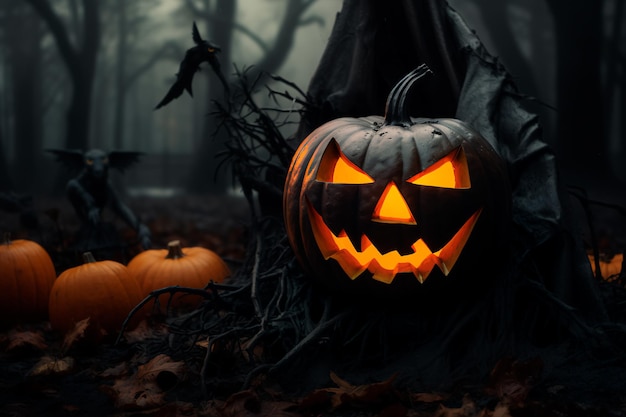 Linterna de calabaza para Halloween Fondo de pantalla de Jack O'Lantern Fondo de Halloween Generado por IA