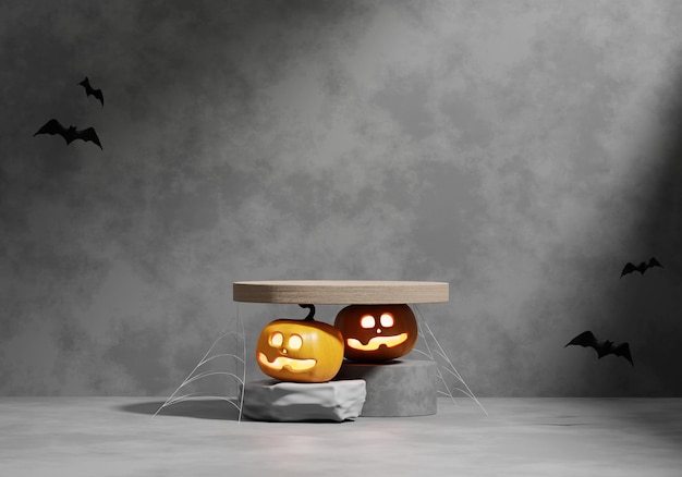 Linterna de calabaza de Halloween y podio de exhibición de productos renderizado 3D