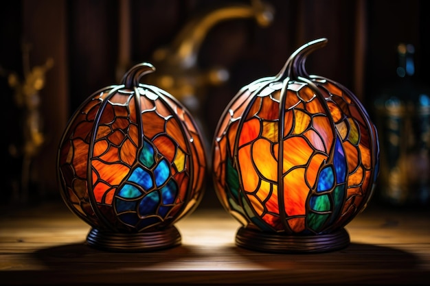 Linterna de calabaza de vidrieras de vidrio