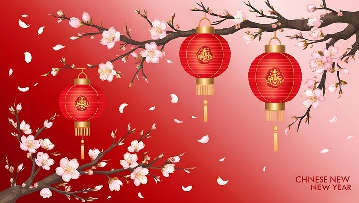 Una linterna china roja con linternas chinas en la parte superior