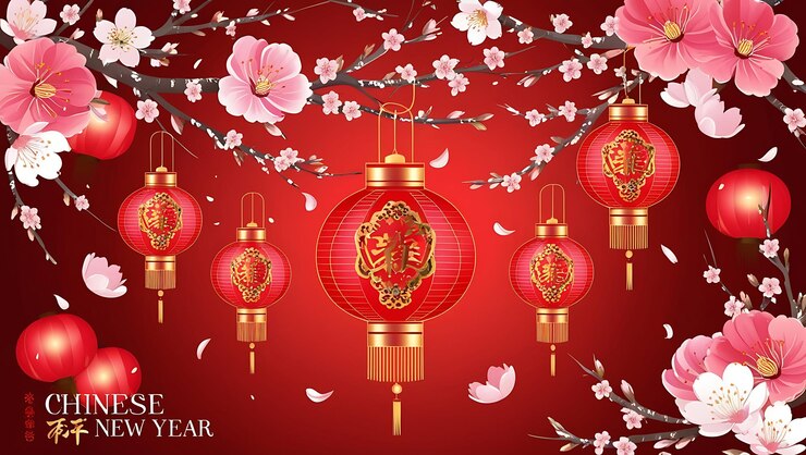 Una linterna china roja con linternas chinas en la parte superior