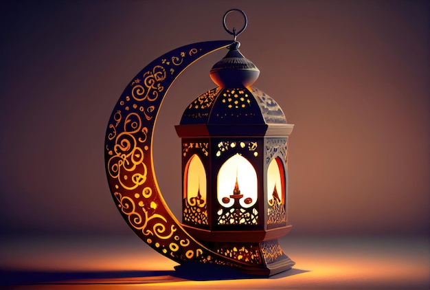Linterna del festival de Ramadán y accesorios en el fondo del suelo Concepto de cultura y religión Ilustración de arte digital IA generativa