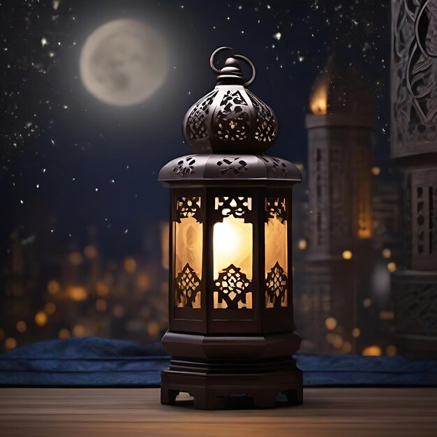 linterna en el fondo de la ciudad de la noche ramadan kareem ai