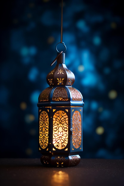 Linterna con fondo de luz nocturna para la fiesta musulmana del mes sagrado de Ramadán Kareem