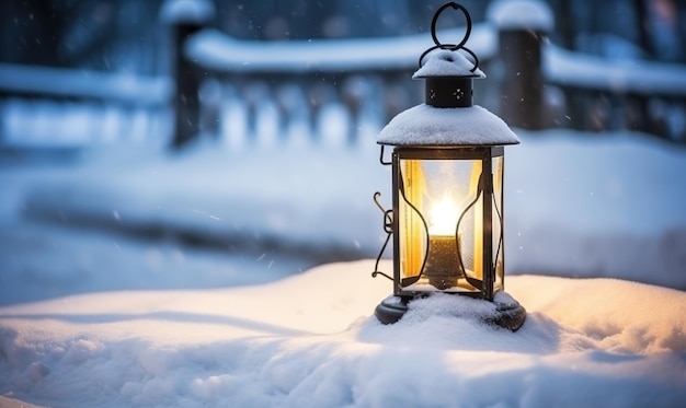 Linterna en invierno con nieve en el suelo al estilo de las representaciones de las inclemencias del tiempo