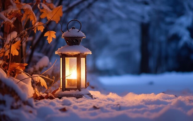 Linterna de invierno en el paisaje de nieve