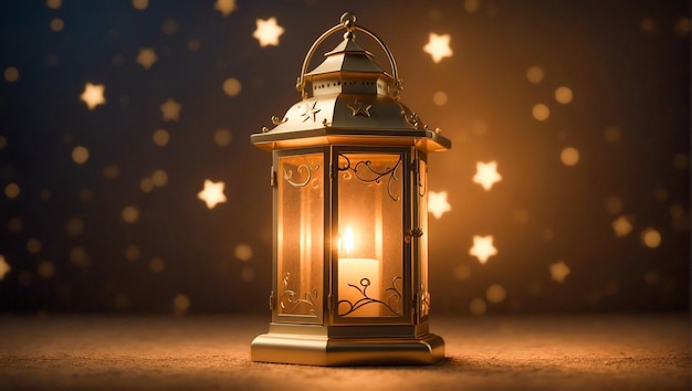 Linterna islámica de celebración de Eid Ul Adha con un fondo de color oro estelar