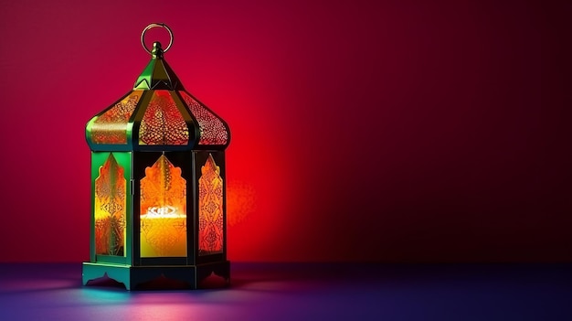 Linterna islámica con fondo colorido tanto para ramadán como para adha Eid al Adha, la Fiesta del Sacrificio IA generativa