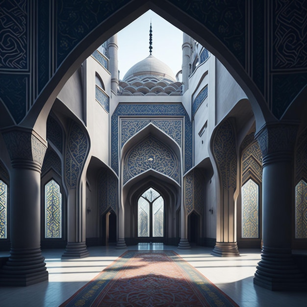 Linterna islámica con fondo de mezquita eid mubarak