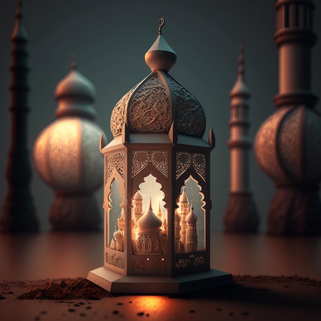 Linterna islámica ramadan kareem, saludo eid mubarak con tecnología generativa ai