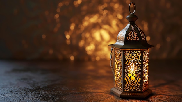 linterna con luces bokeh para el fondo islámico de Ramadán Kareem