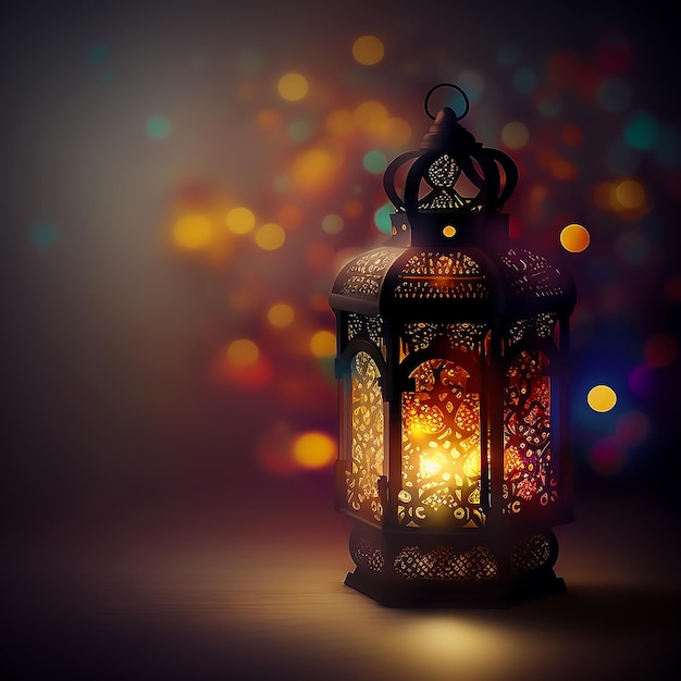 Foto linterna luces brillantes fondo de pantalla islámico fondo de ramadán generado ai