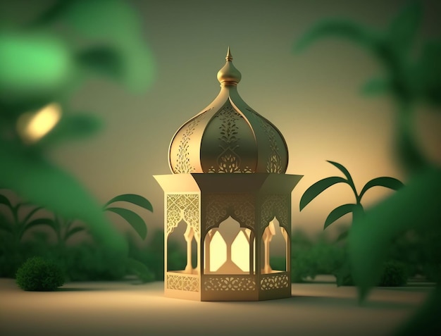 Una linterna con las luces encendidas y la palabra ramadán en ella