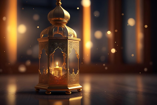 Una linterna con las luces encendidas y la palabra ramadán.