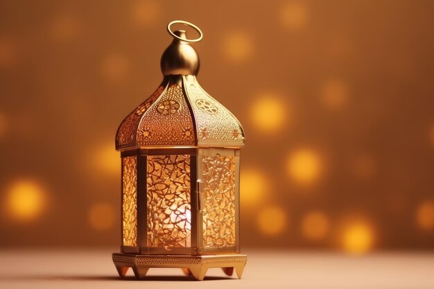 Linterna luminosa vintage dorada árabe generada por IA