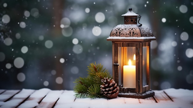 Linterna de Navidad decoraciones nevadas ai generó ilustración de fondo de Navidad sobre fondo blanco