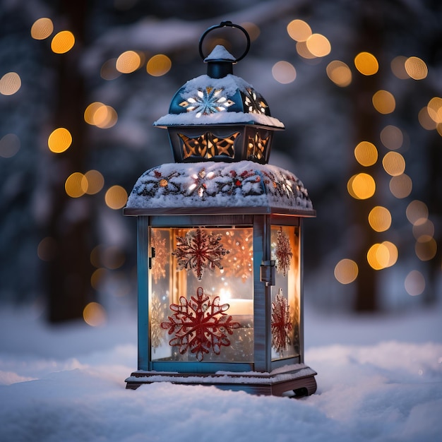 Linterna nevadas decoraciones navideñas generadas por Navidad ilustración de fondo sobre fondo blanco