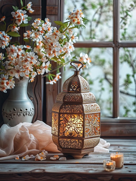 linterna de oro y decoraciones para el ramadán