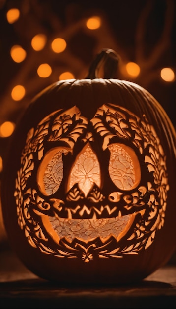 una linterna con patrones y diseños intrincadamente tallados Halloween
