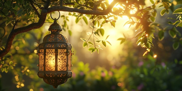 Linterna radiante del Ramadán Un hermoso símbolo que ilumina el mes sagrado con elegancia y calidez