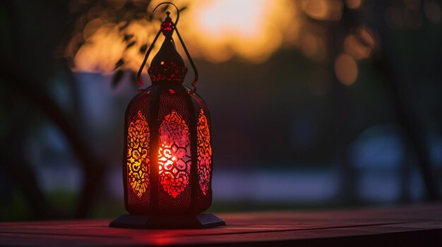 Linterna de Ramadán encendida durante el tiempo de Ramadá Generativo Ai