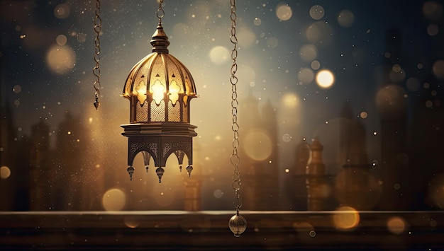 Linterna del Ramadán Ornamento islámico borroso Bokeh Fondo