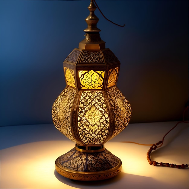 Linterna para la representación 3D del fondo islámico de Ramadan Kareem