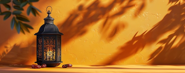 Linterna tradicional con sombras en un fondo cálido que evoca el espíritu de las celebraciones del Eid