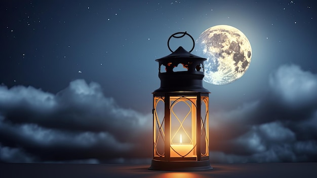 Linterna con vela encendida y cielo nocturno Ilustración AI GenerativexA