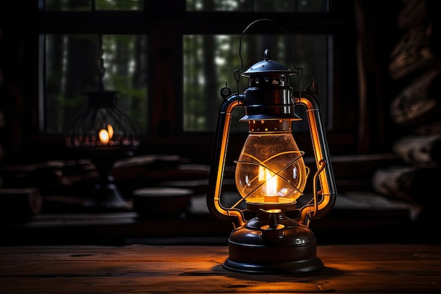 una linterna con una vela encendida
