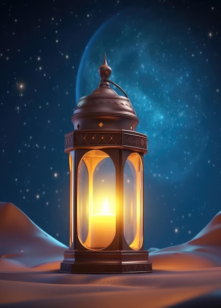 Linternas de bendiciones Serenidad Eid Mubarak Fondo con luna creciente mínima