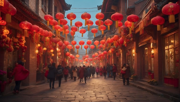 Las linternas chinas y las decoraciones tradicionales adornan las calles para celebrar el Año Nuevo chino