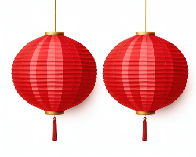 Linternas chinas rojas y doradas aisladas sobre un fondo blanco Festival de lámparas rojas del año nuevo asiático