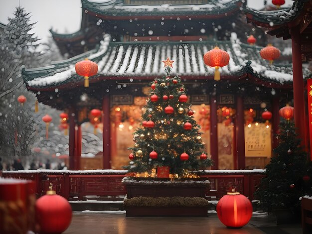 linternas chinas en el templo chino