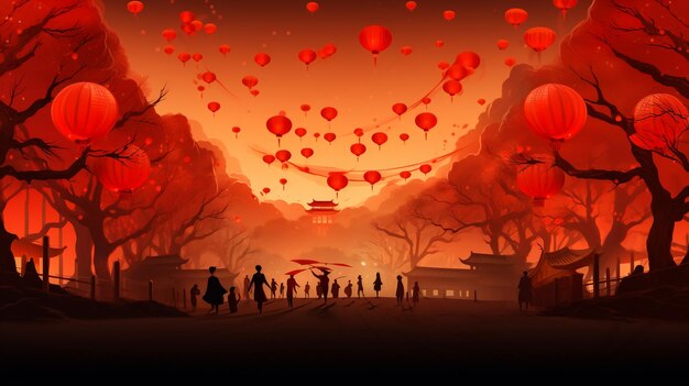 Linternas chinas volando en el cielo nocturno Festival de Linternas en el Año Nuevo Chino