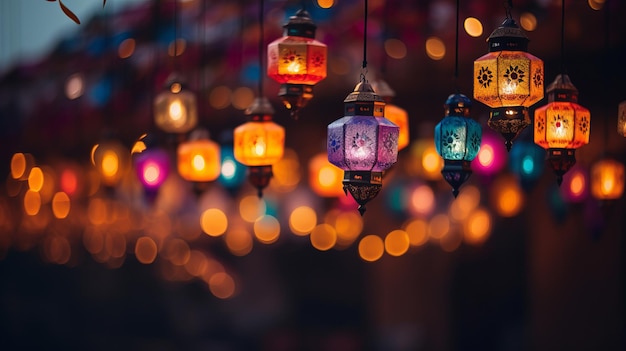 Las linternas de Diwali en la noche
