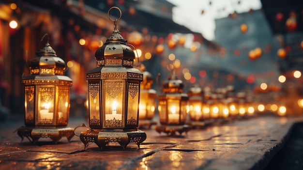 Linternas iluminadas decoran las calles para la celebración del Ramadán