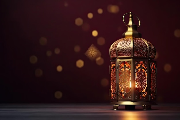 Linternas islámicas con adornos árabes a la luz de las velas ramadan kareem granate fondo generado AI