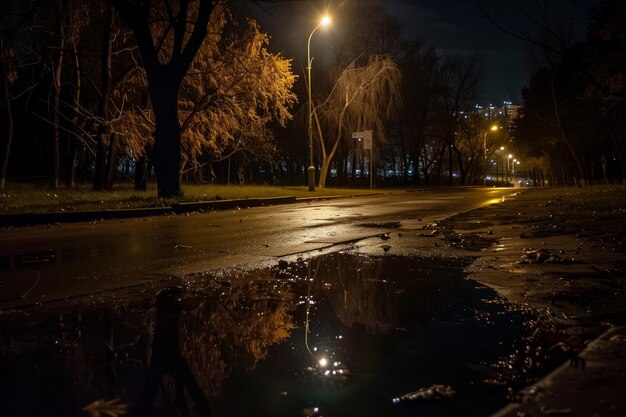 linternas nocturnas de la ciudad y charcos