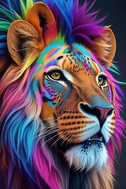 LION FACE WITH COLORFUL SIDES generado por ai