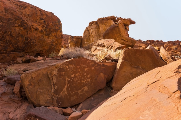 Lion Plate mit Lion Man und anderen prähistorischen Felszeichnungen von Buschmännern in Twyfelfontein Namibia