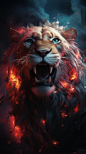 lion_zodiac_angry_red_neon_galaxy_background